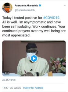 Rotimi Akeredolu Tests Positive For Coronavirus